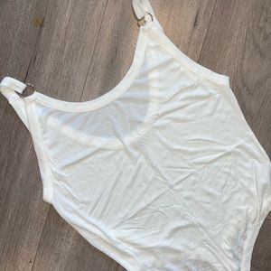 Free People B Side Gold Ring White Bodysuit Size L
